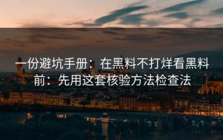 一份避坑手册：在黑料不打烊看黑料前：先用这套核验方法检查法